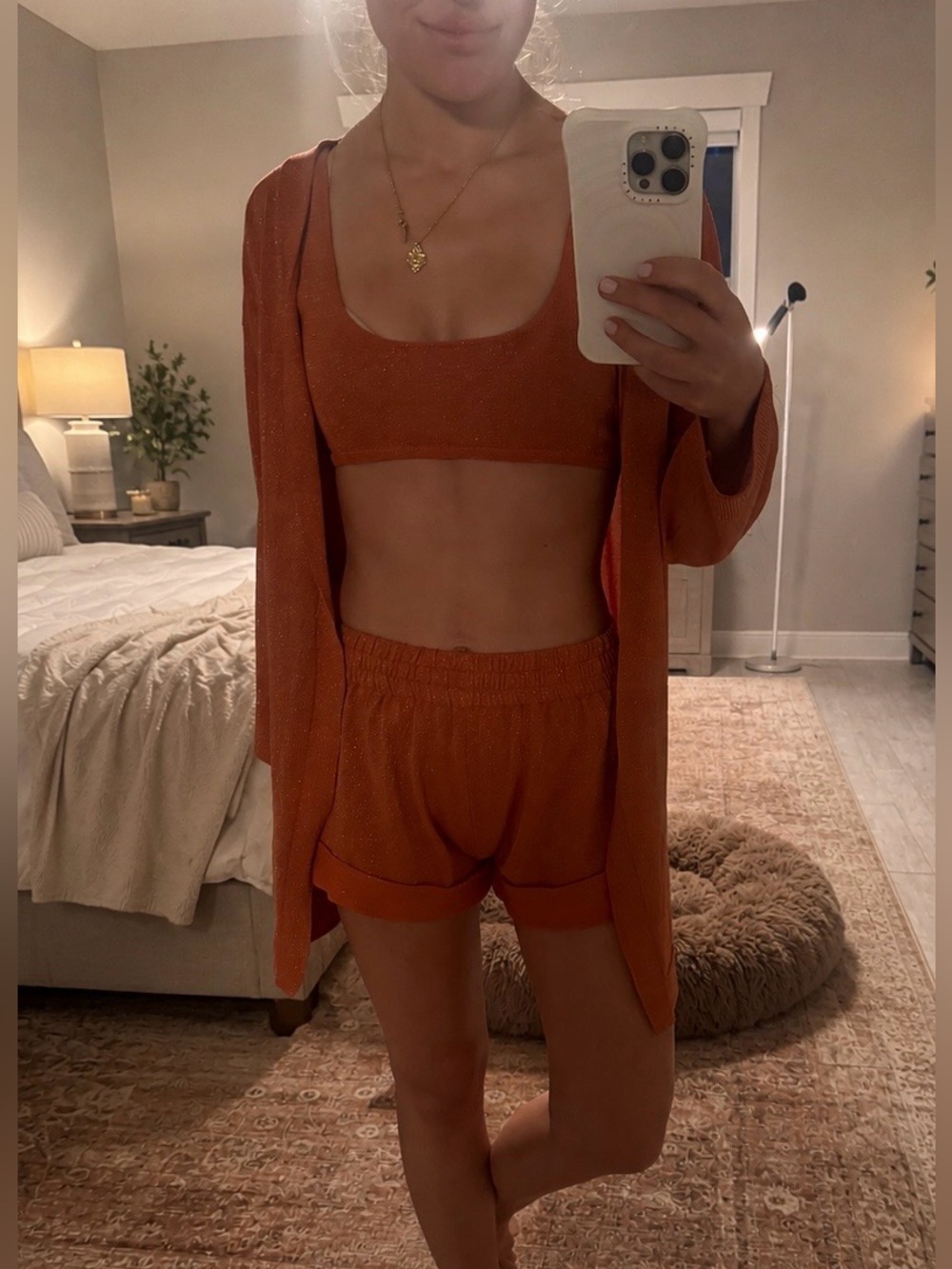One Grey Day Shimmer Knit Lounge Set | Cardigan, Bralette & Shorts | Size S